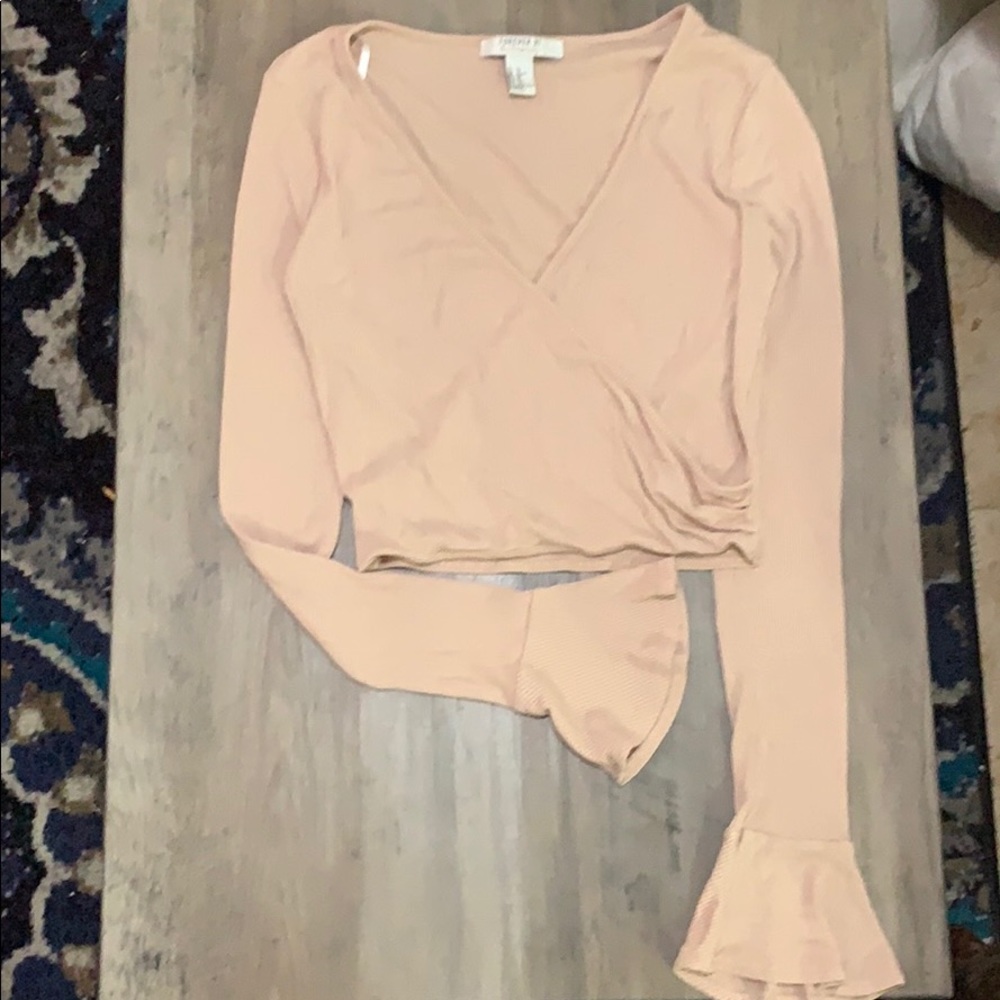 Fold Over Long Sleeved Crop Top Shirt